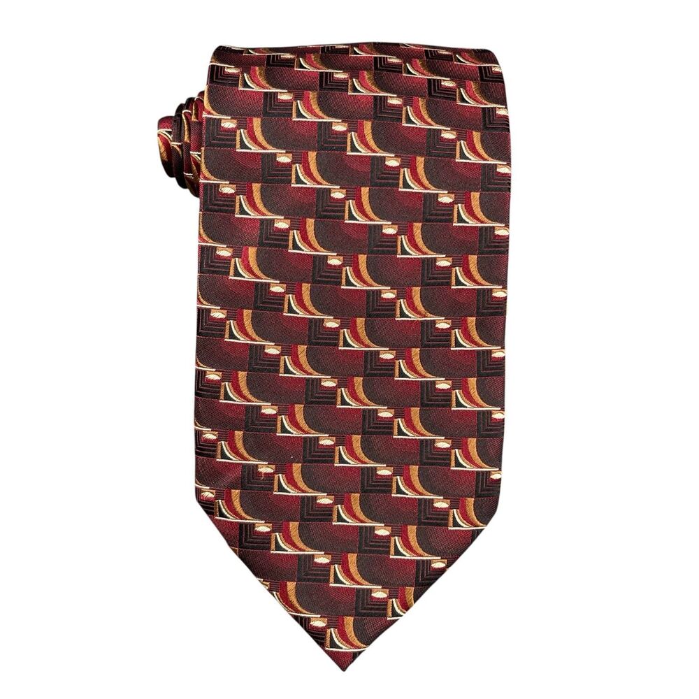 Setazone Men’s Necktie 100% Silk Designer Tie 4" x 61.5" Burgundy Red Geometric